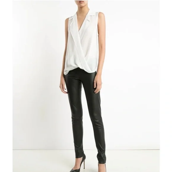 L'AGENCE Freja Ivory White Sleeveless Draped Silk Blouse Size L NWT